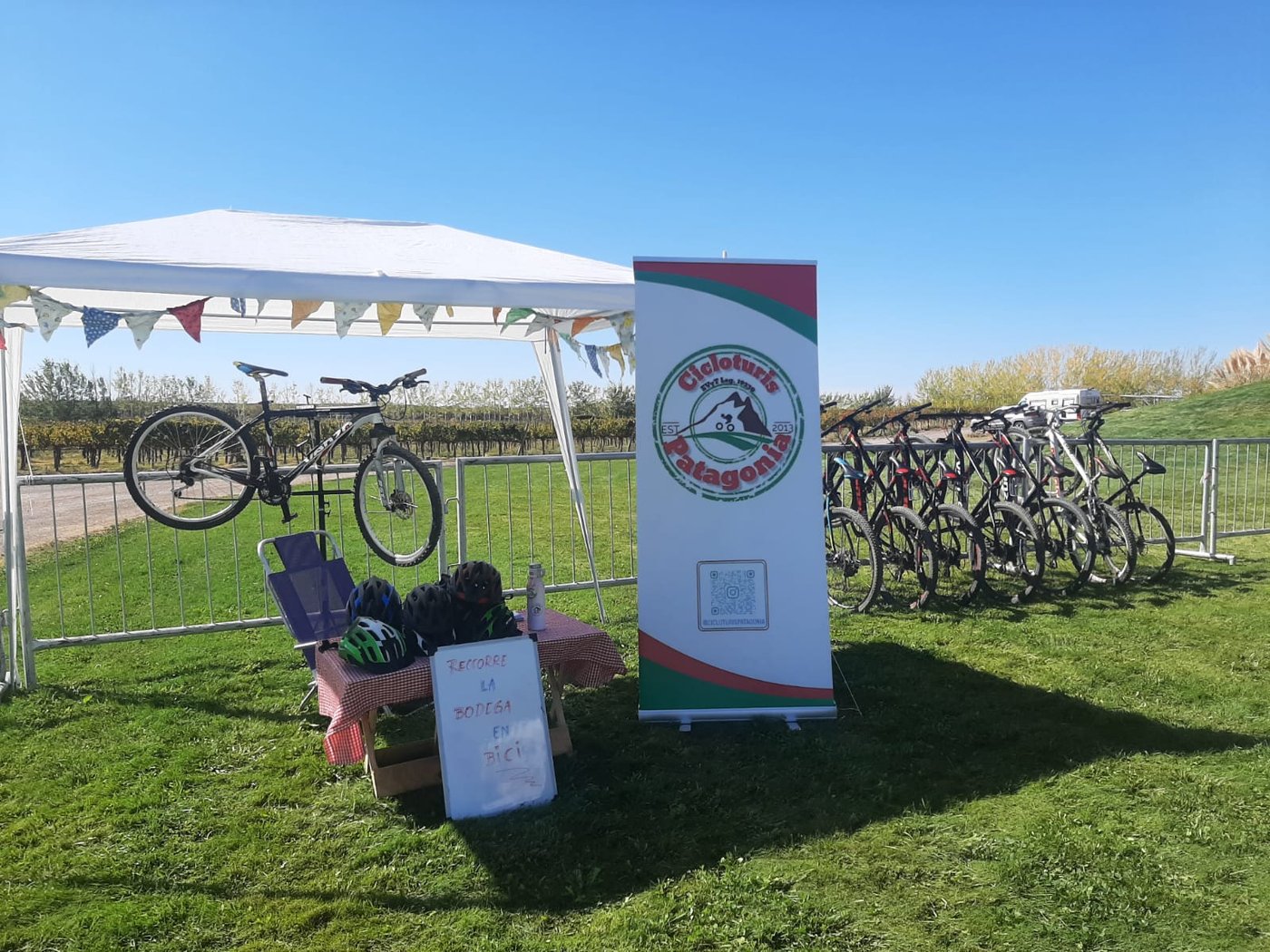 Stand de alquiler de bicicletas en una bodega